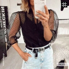 Load image into Gallery viewer, Hot Women Mesh Sheer Blouse See-through Long Sleeve Top Shirt Blouse Fashion Pearl Button Transparent White Shirt Female Blusas